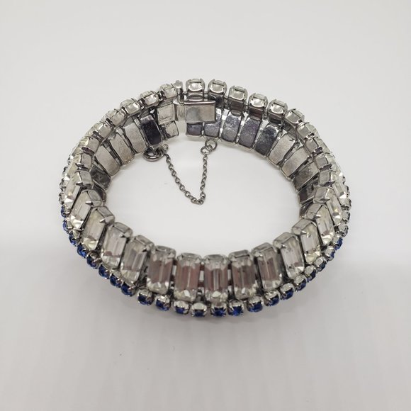 Vintage Cubic Zirconia Silver with Blue Cuff Bracelet - Picture 9 of 10